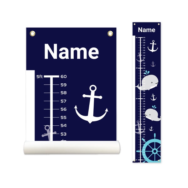 Whale, Personalized Growth Chart, Height Chart, Kids Growth Chart, Growth Chart Canvas, Kid Room Décor, Nautical Themed, Poly Canvas