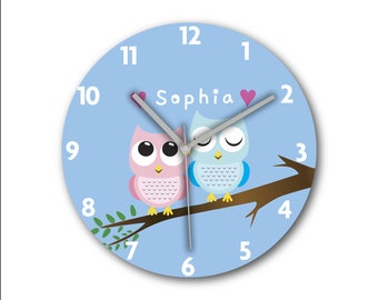 Owl personalized kids wall clock,Kids clock, Kids birthday gift, Silent movement clock, Good for bedroom Great for kids gift