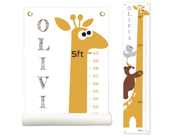 Giraffe, Personalized Growth Chart, Height Chart, Kids Growth Chart, Growth Chart Canvas, Kid Room Décor, Cute Wall Hanging, Poly Canvas