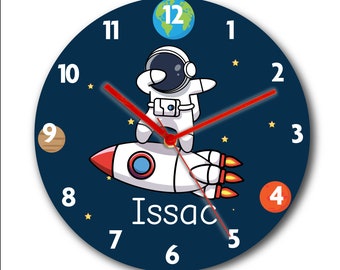 Astronaut personalized kids wall clock, Kids clock, Educational Clock, Silent movement clock, Good for bedroom Great for kids gift