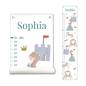 Personalized Growth Chart, Height Chart, Kids Growth Chart, Growth Chart Canvas, Princess Theme, Kid room Décor, Poly Canvas