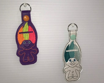 Cheerful Trolls Lip Balm Holder: Vibrant Machine Embroidery with Key Ring