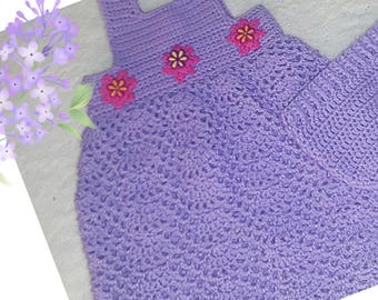 Handmade Crochet Toddler Sundress 3T, Purple Dress with Flower Detail