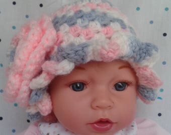 Handmade baby clothes, Newborn crochet hat with flower, Crochet newborn girl hats, Baby hats newborn, Newborn dress hat. Newborn beanie girl