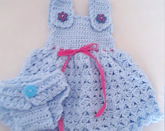 Handmade Crochet Baby Sundress Set – Blue & Pink, Newborn Outfit,  Easter Dress and Diaper Cover