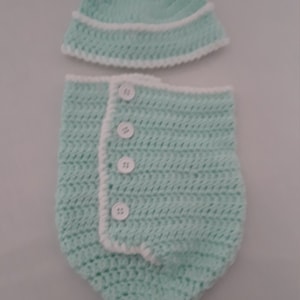 Handmade preemie clothes, Handmade crochet preemie clothing, crochet swaddle and hat preemie, Preemie clothing, Cocoon and hat set preemie