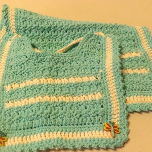 Handmade crochet burp cloth and bib, Handmade baby gift set unisex, Burp cloth and bib set, Baby shower gift unisex, Baby accessories