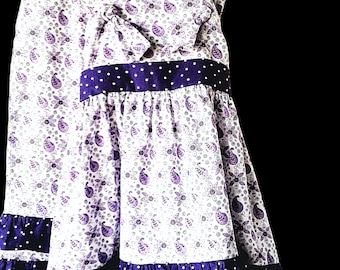 Handmade Ruffled Girls Outfit, Purple Floral Dress, Size 6