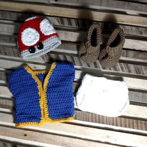 Handmade Crochet costume inspired by Super Mario Toad Mushroom , Infant Costume Photo Prop, Baby Outfit Photo Prop, preemie - 24 months