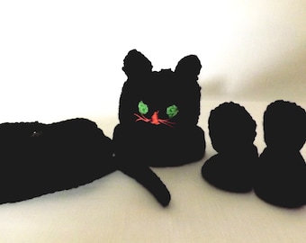 Crochet Black Cat Newborn Halloween Costume, Photo Prop
