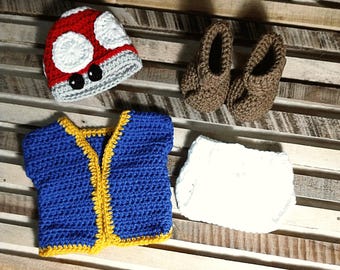 Costume de champignon crapaud au crochet fait main, inspiré de Super Mario, accessoire photo pour bébé