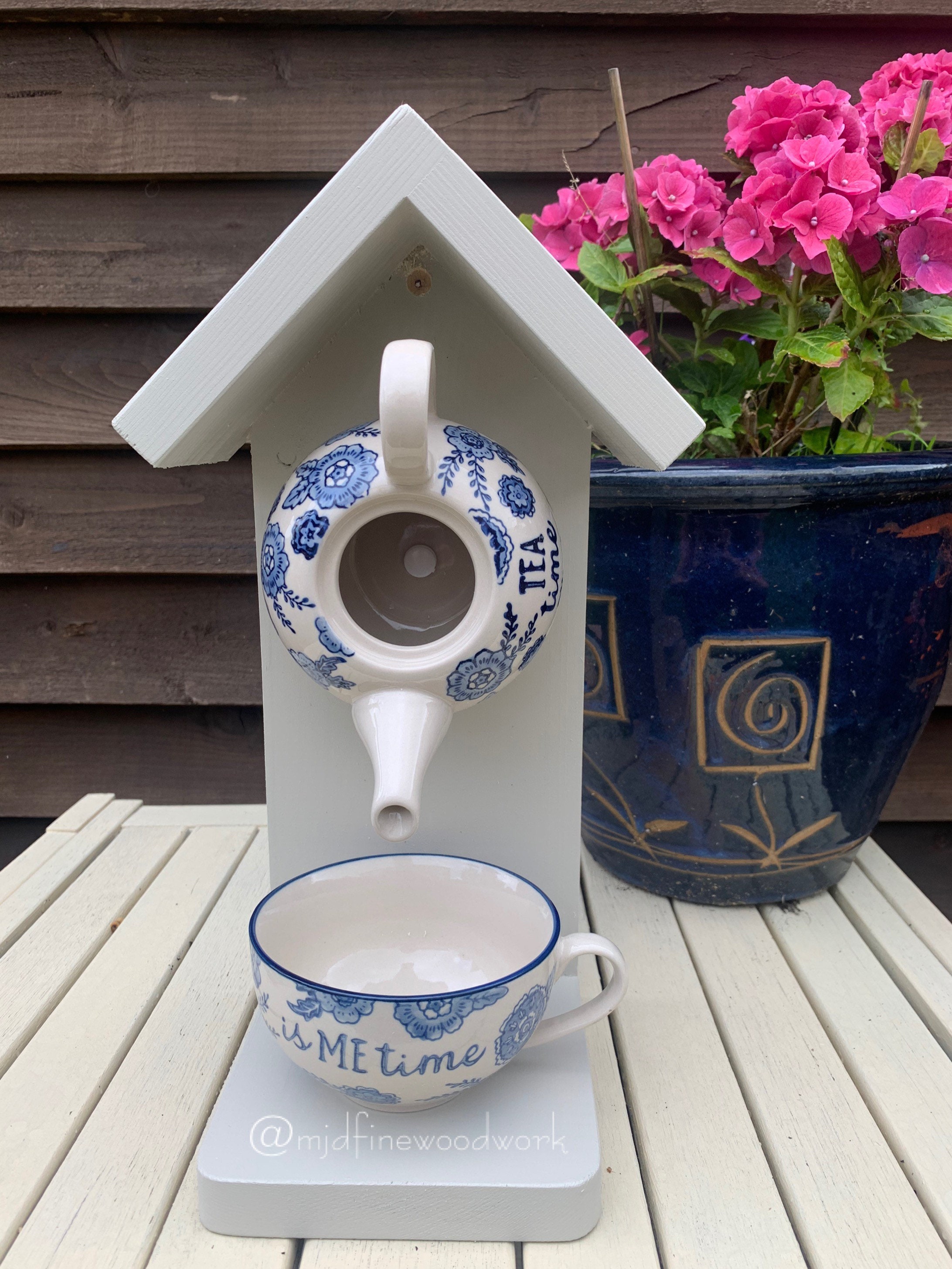 Blue Willow Teapot Bird House and Feeder Etsy UK