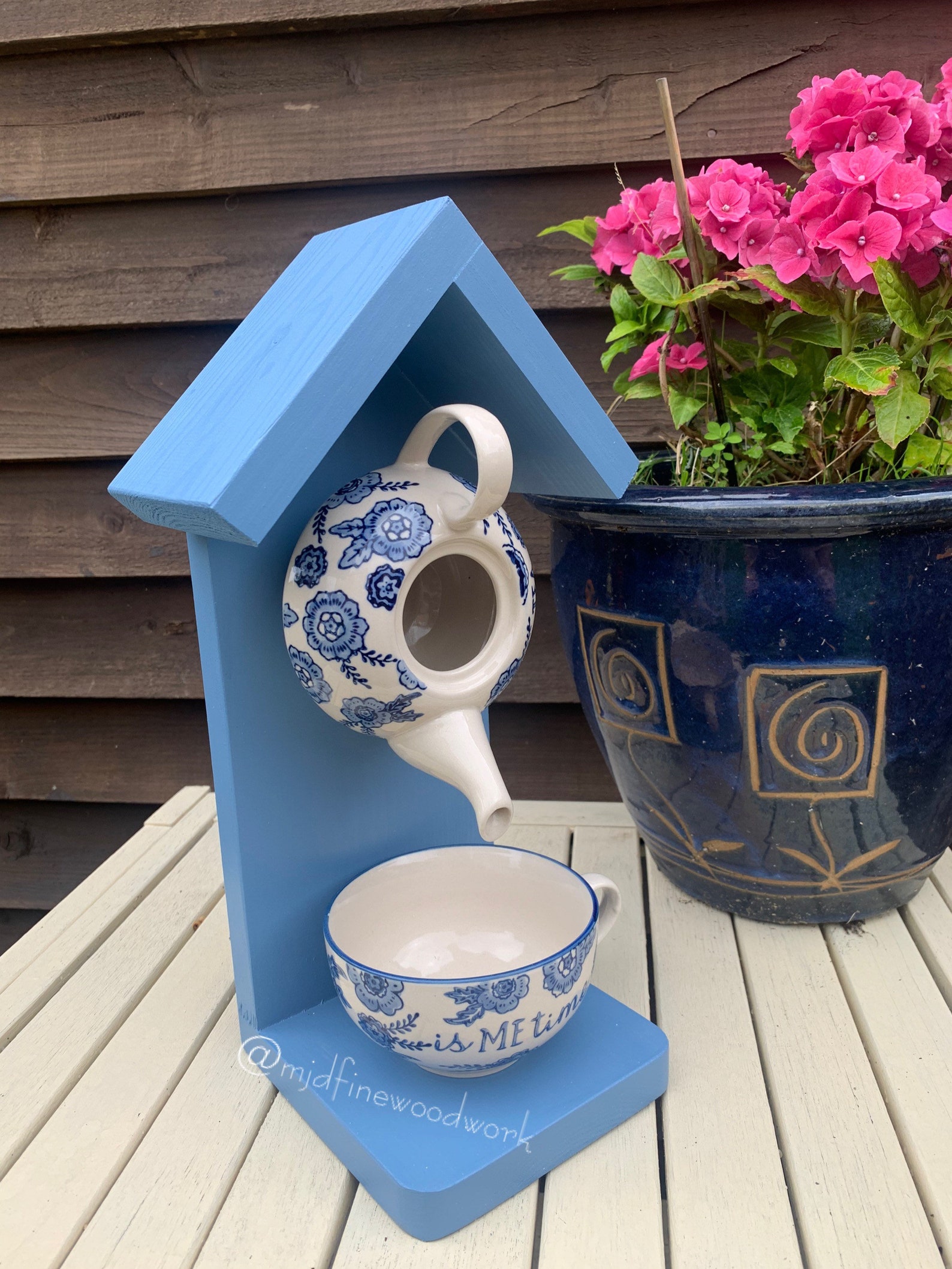 Blue Willow Teapot Bird House and Feeder Etsy UK