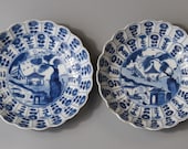 Antique Chinese blue and white Porcelain Kangxi Period dishes or Plates 17-18th c