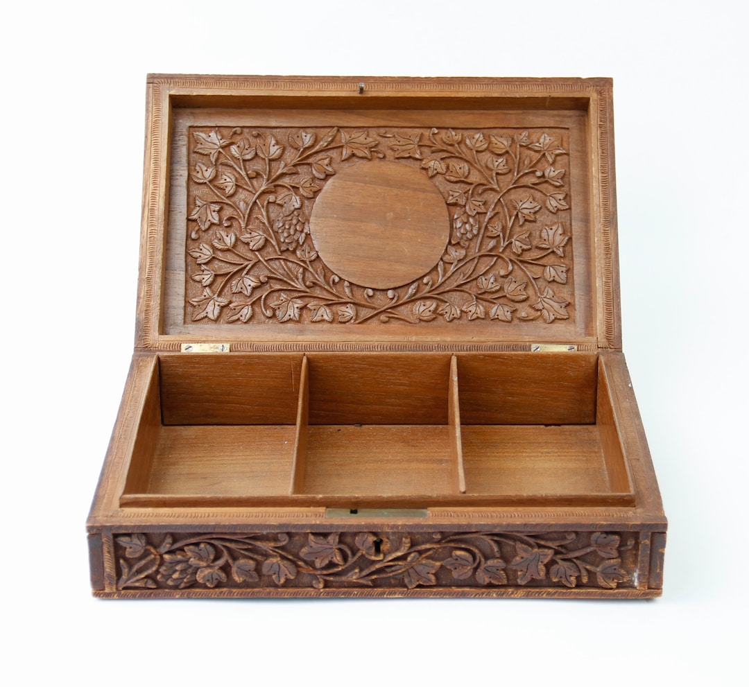 Antique Chinese Asian Wood Carving Box Etsy