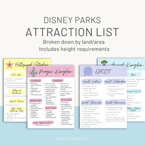 Printable WDW Attraction List | Magic Kingdom, EPCOT, Hollywood Studios, Animal Kingdom + Water Parks