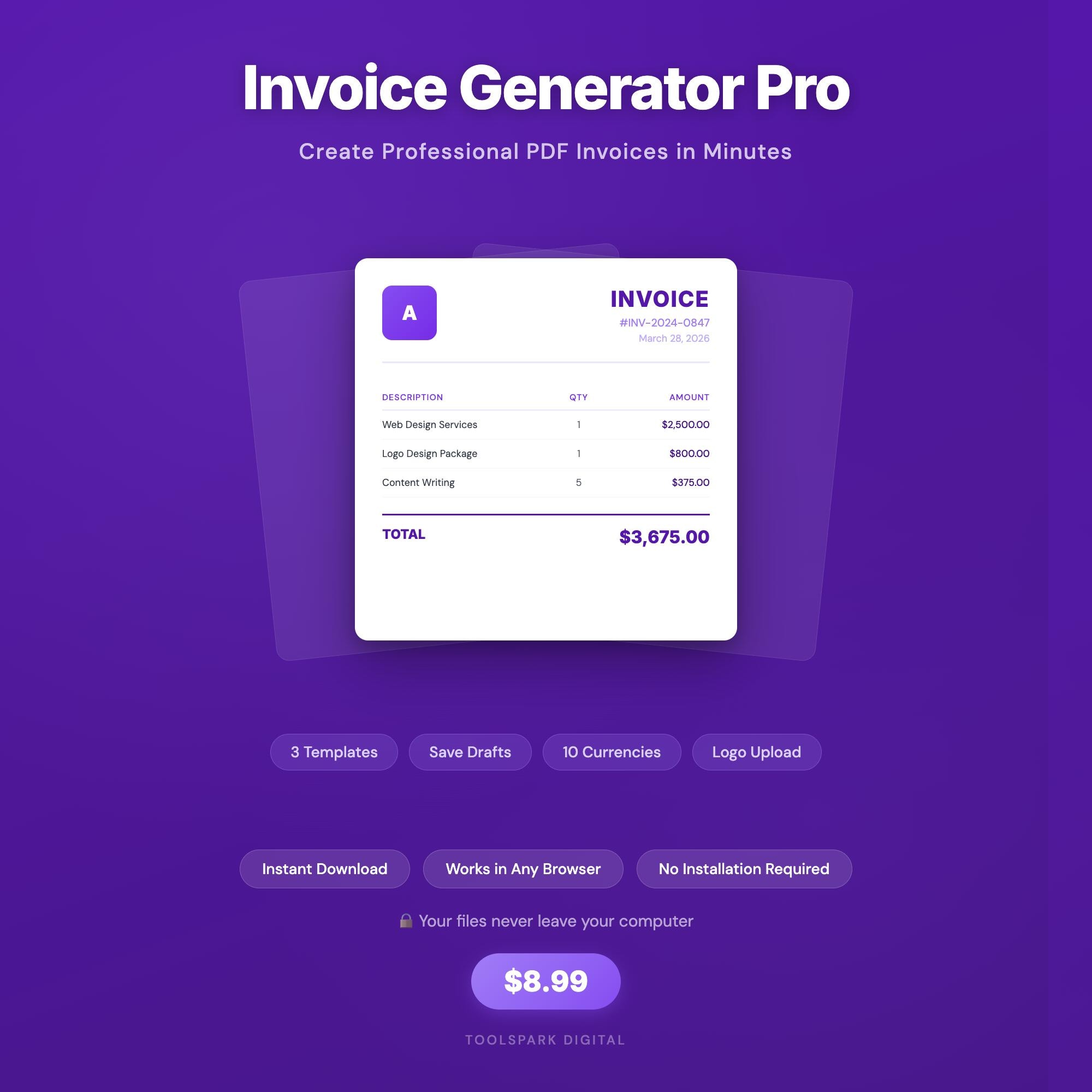 Invoice Generator Pro - Create Professional PDF Invoices, 3 Templates ...