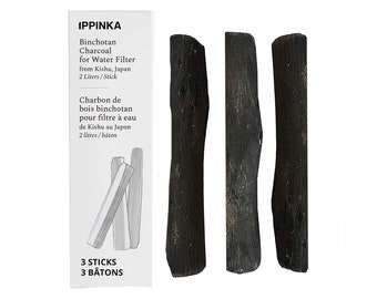 Binchotan Charcoal from Kishu, Japan - Water Purifying Sticks for Great-Tasting Water, 3 Sticks - Each Stick Filters up to 2 Liters of Water