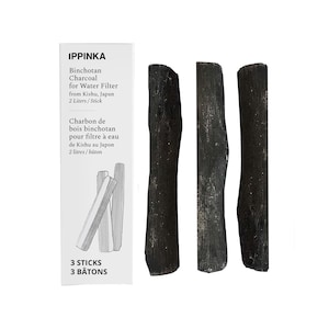Binchotan Charcoal from Kishu, Japan - Water Purifying Sticks for Great-Tasting Water, 3 Sticks - Each Stick Filters up to 2 Liters of Water