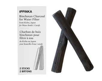 Binchotan Charcoal from Kishu, Japan - Water Purifying Sticks for Great-Tasting Water, 2 Sticks, Each Stick Filters Personal-Sized Bottle
