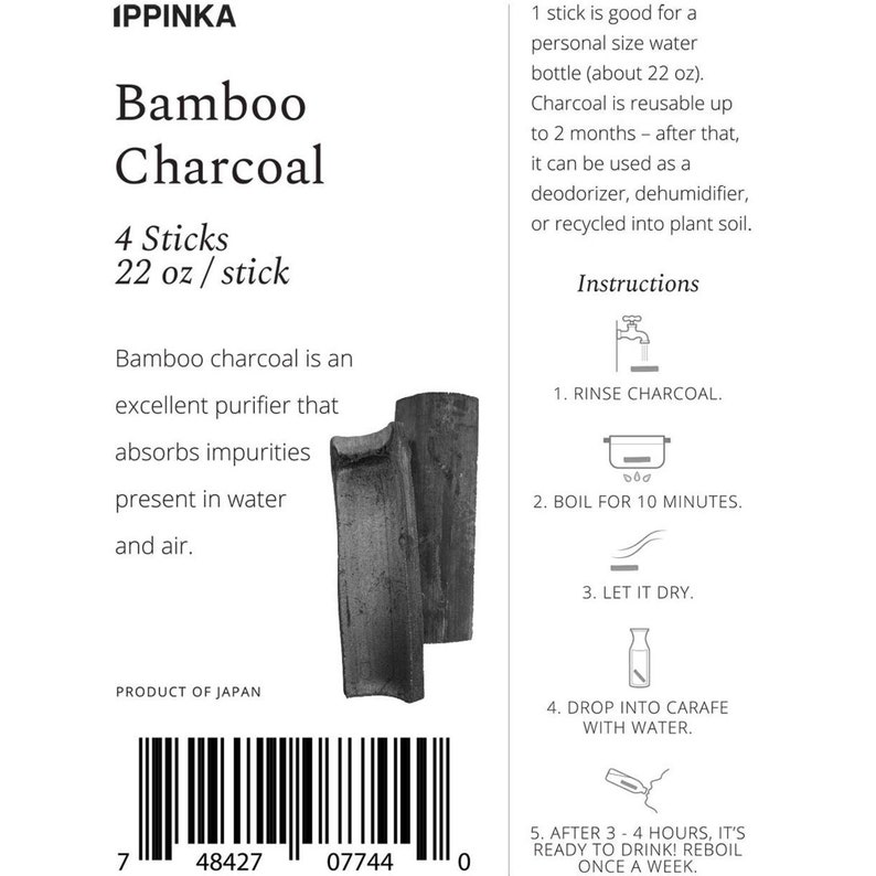 Bamboo Charcoal Water Filter 4 Sticks Each Stick is for Etsy