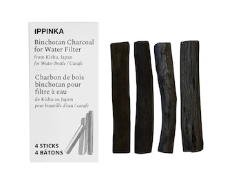 Binchotan Charcoal from Kishu, Japan - Water Purifying Sticks for Great-Tasting Water, 4 Sticks - Each Stick Filters Personal-Sized Bottle