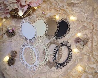 Lace Oval Paper Frames, Scrapbooking Embellishments, Card Making, Set of 8