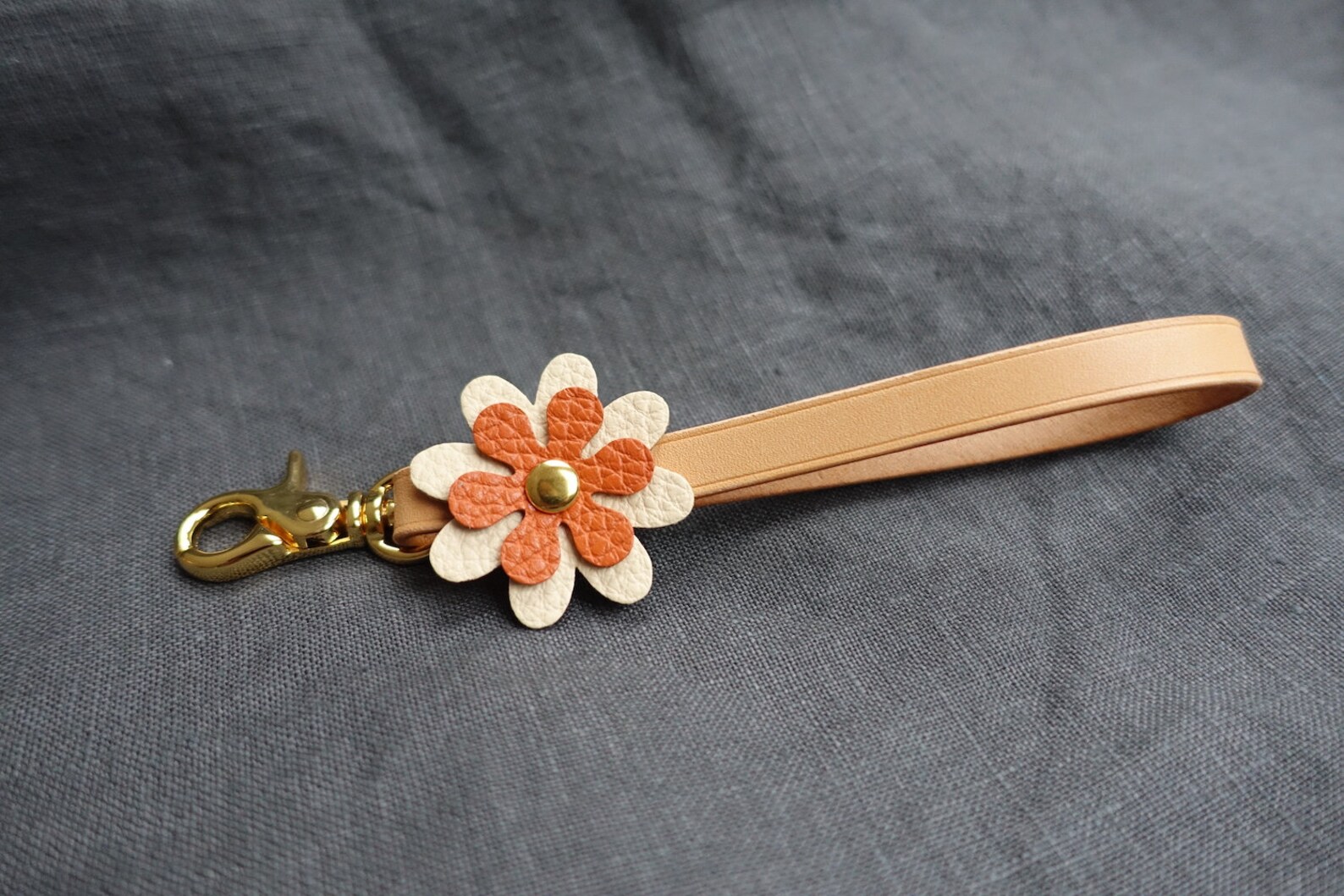 Leather flower key fob wristlet Etsy