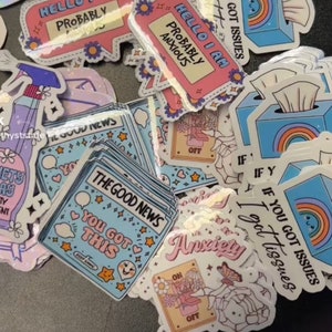 Pacote de adesivos de saúde mental, pacote de positividade e amor, conjunto de 5 adesivos, presente de incentivo