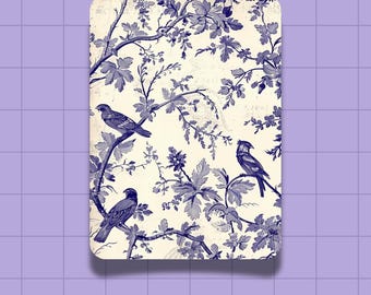 Chinoiserie Kindle Insert: Elegant Bird & Floral Design, Matte Laminated, Coquette