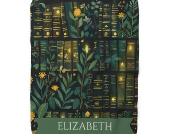 Personalized Library Sherpa Blanket: Dark Academia Bookshelf Throw