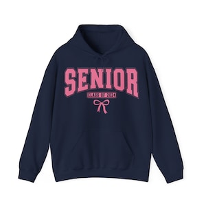 Seniors Class of 2024 Hooded Sweatshirt with Pink Lettering and Coquette Bow