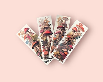 Marcapáginas con estampado de hongos vintage: accesorios de lectura botánicos