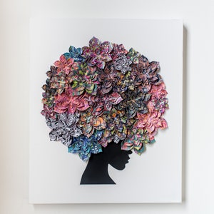 Art Afro, Art Afro Canvas, Afro Paper Flower Artwork, Afro Flower Hair, Paisley Art, Paisley Paper Flowers, Afro Girl, Afro Silhouette, Art