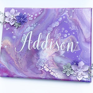 Customized Baby Name Sign, Baby Shower, Canvas Painting, Personalized Canvas Sign, Crib sign, Sprinkle Gift, Nursery Wall Art, Paper Flowers