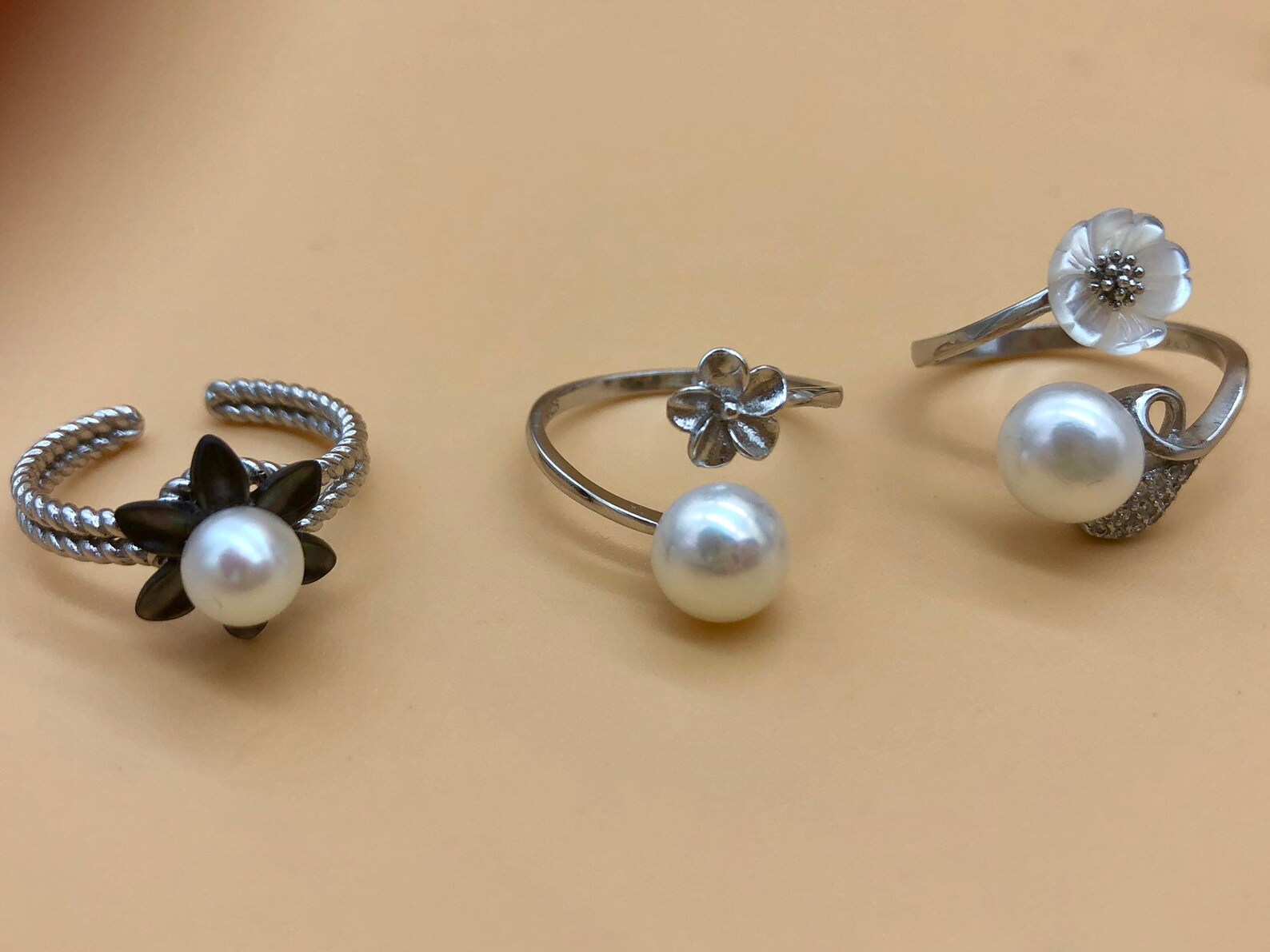 Flower Pearl Ring White Pearl Flower Ring Freshwater Pearl Etsy Denmark