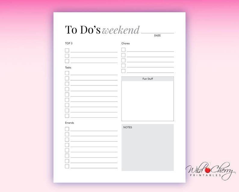 A4 Weekend To Do List A4 Inserts Printable A4 A5 Letter Half | Etsy