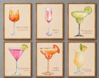 Cocktail Print Set of 6 | Printable Wall Art Bundle | Home Bar Decor | Kitchen Wall Art | Bar Cart Decor | Housewarming Gift