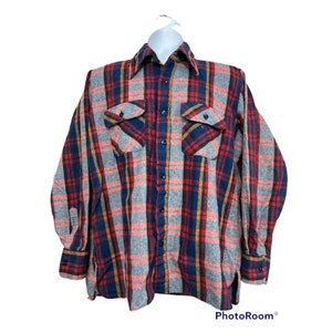 Vtg Country Touch Wool Blend Men Shirt Sz Large Plaid Pockets Flannel Shacket