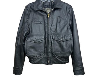 Vintage 80s Chicago Cop Shop Police Leather Jacket Black Size 40