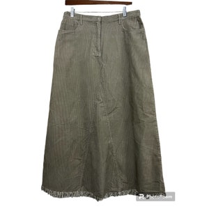 Vtg Y2K Corduroy Midi Skirt Sz 12 Beige Raw Hem Long A-Line Modest Boho NWT