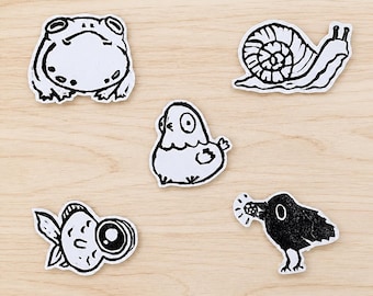 Hand-Carved Linoprint Animal Stickers | Original Block Print Art Pack