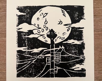 Hand Carved Anime Ninja Linocut Print • Manga Style Art, 5x7