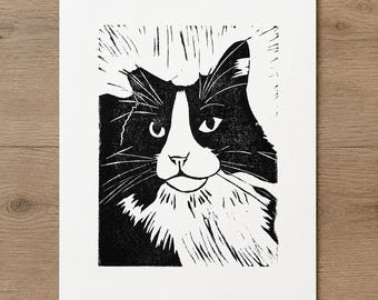 Custom Linoprint Pet Portrait | Hand Carved Cat Dog Artwork