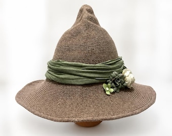 Forest Witch Hat, Green Floral Fantasy, Woodland Fairycore Accessory