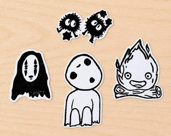 Linoprint Anime Movie Sticker Pack | handmade stickers