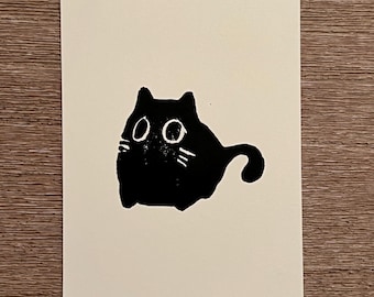 Handmade Silly Cat Block Prints, Mini art prints 3x4