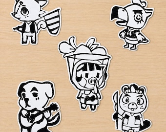 Linoprint Animal Crossing Character Sticker Pack | Handmade Stickers