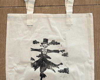 Anime-Inspired Mr. Turnip Head Linocut Print Canvas Bag • 13x15 tote bag