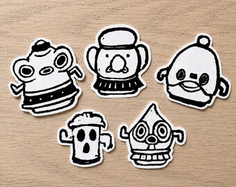 Linoprint Animal Crossing Gyroid Sticker Pack | Handmade Stickers